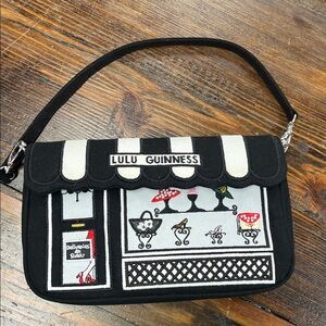 Lulu Guinness Black and White Shoulder Bag with Playful Design